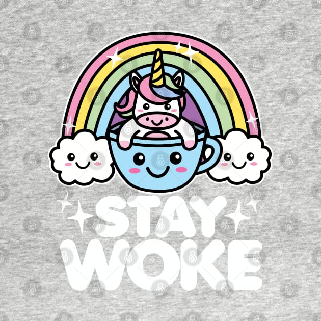 Stay Woke Kawaii Unicorn in Coffee Cup by DetourShirts